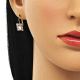 Oro Laminado Leverback Earring, Gold Filled Style with Rose and White Crystal, Polished, Golden Finish