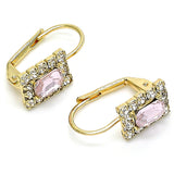 Oro Laminado Leverback Earring, Gold Filled Style with Rose and White Crystal, Polished, Golden Finish