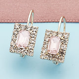 Oro Laminado Leverback Earring, Gold Filled Style with Rose and White Crystal, Polished, Golden Finish