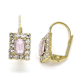 Oro Laminado Leverback Earring, Gold Filled Style with Rose and White Crystal, Polished, Golden Finish