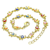 Oro Laminado Fancy Anklet, Gold Filled Style Elephant Design, Multicolor Enamel Finish, Golden Finish