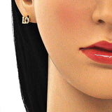 Oro Laminado Stud Earring, Gold Filled Style Love Design, with White Micro Pave, Polished, Golden Finish