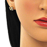 Oro Laminado Stud Earring, Gold Filled Style Love Design, with White Micro Pave, Polished, Golden Finish