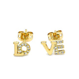 Oro Laminado Stud Earring, Gold Filled Style Love Design, with White Micro Pave, Polished, Golden Finish