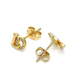 Oro Laminado Stud Earring, Gold Filled Style Love Design, with White Micro Pave, Polished, Golden Finish