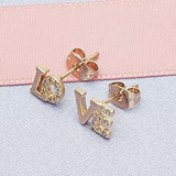 Oro Laminado Stud Earring, Gold Filled Style Love Design, with White Micro Pave, Polished, Golden Finish