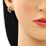 Oro Laminado Stud Earring, Gold Filled Style Dolphin Design, with Multicolor Micro Pave, Polished, Golden Finish