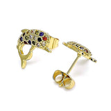 Oro Laminado Stud Earring, Gold Filled Style Dolphin Design, with Multicolor Micro Pave, Polished, Golden Finish