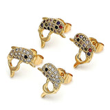 Oro Laminado Stud Earring, Gold Filled Style Dolphin Design, with Multicolor Micro Pave, Polished, Golden Finish