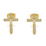 Oro Laminado Stud Earring, Gold Filled Style Cross Design, with White Micro Pave, Polished, Golden Finish