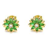 Oro Laminado Stud Earring, Gold Filled Style Flower Design, with Green and White Cubic Zirconia, Polished, Golden Finish