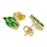 Oro Laminado Stud Earring, Gold Filled Style Swan Design, with Green and White Cubic Zirconia, Polished, Golden Finish