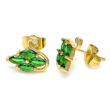 Oro Laminado Stud Earring, Gold Filled Style Swan Design, with Green and White Cubic Zirconia, Polished, Golden Finish