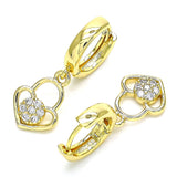 Oro Laminado Huggie Hoop, Gold Filled Style Lock and Heart Design, with White Micro Pave, Polished, Golden Finish