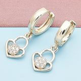 Oro Laminado Huggie Hoop, Gold Filled Style Lock and Heart Design, with White Micro Pave, Polished, Golden Finish
