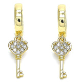 Oro Laminado Huggie Hoop, Gold Filled Style key Design, with White Micro Pave, Polished, Golden Finish