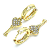 Oro Laminado Huggie Hoop, Gold Filled Style key Design, with White Micro Pave, Polished, Golden Finish