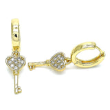 Oro Laminado Huggie Hoop, Gold Filled Style key Design, with White Micro Pave, Polished, Golden Finish