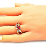 Oro Laminado Multi Stone Ring, Gold Filled Style Elephant Design, with Garnet and White Cubic Zirconia, Polished, Golden Finish