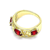 Oro Laminado Multi Stone Ring, Gold Filled Style Elephant Design, with Garnet and White Cubic Zirconia, Polished, Golden Finish