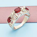 Oro Laminado Multi Stone Ring, Gold Filled Style Elephant Design, with Garnet and White Cubic Zirconia, Polished, Golden Finish