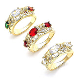 Oro Laminado Multi Stone Ring, Gold Filled Style Elephant Design, with Garnet and White Cubic Zirconia, Polished, Golden Finish