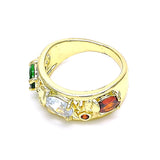 Oro Laminado Multi Stone Ring, Gold Filled Style Elephant Design, with Multicolor Cubic Zirconia, Polished, Golden Finish