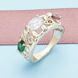 Oro Laminado Multi Stone Ring, Gold Filled Style Elephant Design, with Multicolor Cubic Zirconia, Polished, Golden Finish
