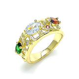 Oro Laminado Multi Stone Ring, Gold Filled Style Elephant Design, with Multicolor Cubic Zirconia, Polished, Golden Finish