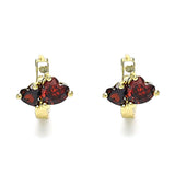 Oro Laminado Huggie Hoop, Gold Filled Style Heart Design, with Garnet Cubic Zirconia, Polished, Golden Finish