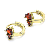 Oro Laminado Huggie Hoop, Gold Filled Style Heart Design, with Garnet Cubic Zirconia, Polished, Golden Finish