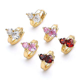 Oro Laminado Huggie Hoop, Gold Filled Style Heart Design, with Garnet Cubic Zirconia, Polished, Golden Finish