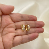 Oro Laminado Huggie Hoop, Gold Filled Style Heart Design, with Pink Micro Pave, Polished, Golden Finish