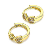 Oro Laminado Huggie Hoop, Gold Filled Style Heart Design, with Pink Micro Pave, Polished, Golden Finish