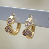 Oro Laminado Huggie Hoop, Gold Filled Style Heart Design, with Pink Micro Pave, Polished, Golden Finish