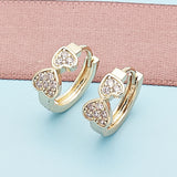 Oro Laminado Huggie Hoop, Gold Filled Style Heart Design, with Pink Micro Pave, Polished, Golden Finish
