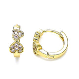 Oro Laminado Huggie Hoop, Gold Filled Style Heart Design, with Pink Micro Pave, Polished, Golden Finish