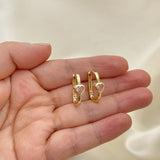 Oro Laminado Huggie Hoop, Gold Filled Style Heart Design, with Pink Cubic Zirconia, Polished, Golden Finish