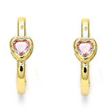Oro Laminado Huggie Hoop, Gold Filled Style Heart Design, with Pink Cubic Zirconia, Polished, Golden Finish