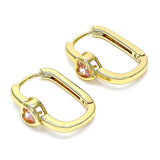Oro Laminado Huggie Hoop, Gold Filled Style Heart Design, with Pink Cubic Zirconia, Polished, Golden Finish