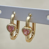 Oro Laminado Huggie Hoop, Gold Filled Style Heart Design, with Pink Cubic Zirconia, Polished, Golden Finish