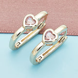 Oro Laminado Huggie Hoop, Gold Filled Style Heart Design, with Pink Cubic Zirconia, Polished, Golden Finish