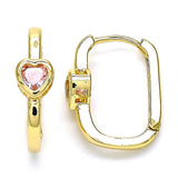 Oro Laminado Huggie Hoop, Gold Filled Style Heart Design, with Pink Cubic Zirconia, Polished, Golden Finish
