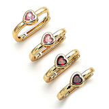 Oro Laminado Huggie Hoop, Gold Filled Style Heart Design, with Pink Cubic Zirconia, Polished, Golden Finish