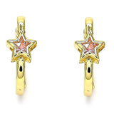 Oro Laminado Huggie Hoop, Gold Filled Style Star Design, with Pink Cubic Zirconia, Polished, Golden Finish