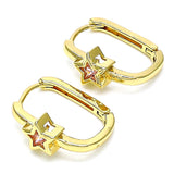 Oro Laminado Huggie Hoop, Gold Filled Style Star Design, with Pink Cubic Zirconia, Polished, Golden Finish