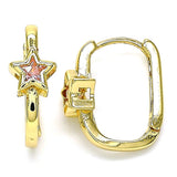Oro Laminado Huggie Hoop, Gold Filled Style Star Design, with Pink Cubic Zirconia, Polished, Golden Finish