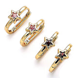 Oro Laminado Huggie Hoop, Gold Filled Style Star Design, with Pink Cubic Zirconia, Polished, Golden Finish
