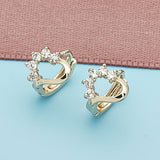 Oro Laminado Huggie Hoop, Gold Filled Style Heart Design, with White Cubic Zirconia, Polished, Golden Finish