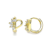 Oro Laminado Huggie Hoop, Gold Filled Style Heart Design, with White Cubic Zirconia, Polished, Golden Finish